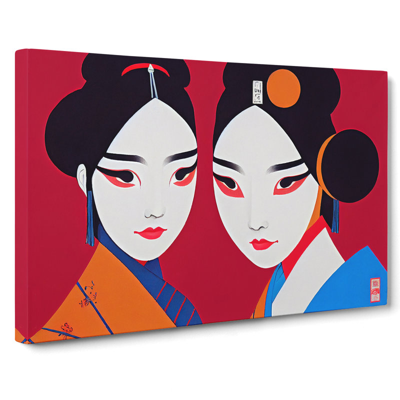 Portrait Of Two Geisha - Wrapped Canvas Print, 35cm H x 50cm W x 3cm D