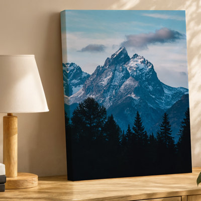 Canvas A Majestic Mountain Range Rises Dramatically Against A Serene Sky Wall Art Showcasing Rugged Peaks Dusted With Glistening White Canvas Wall Art