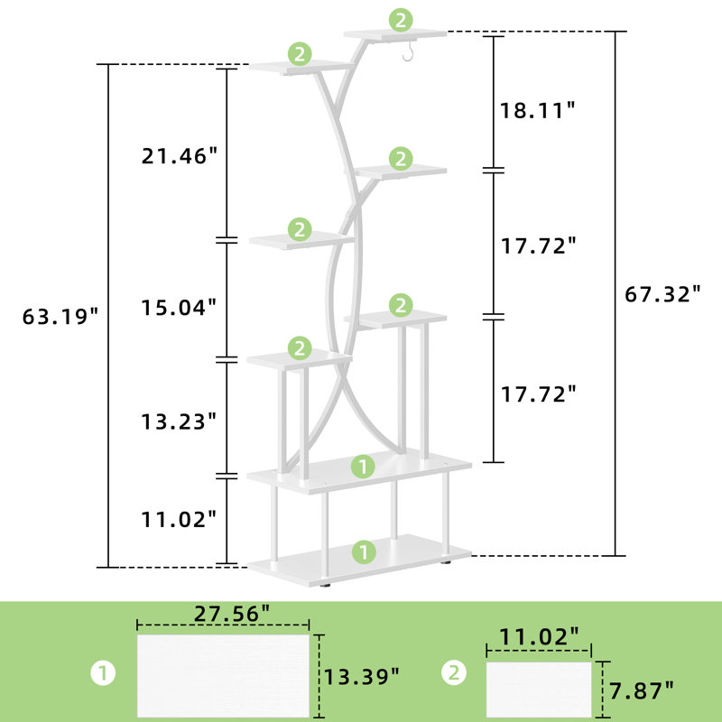 Support à plante 67,32 po avec lumières de croissance, Blanc