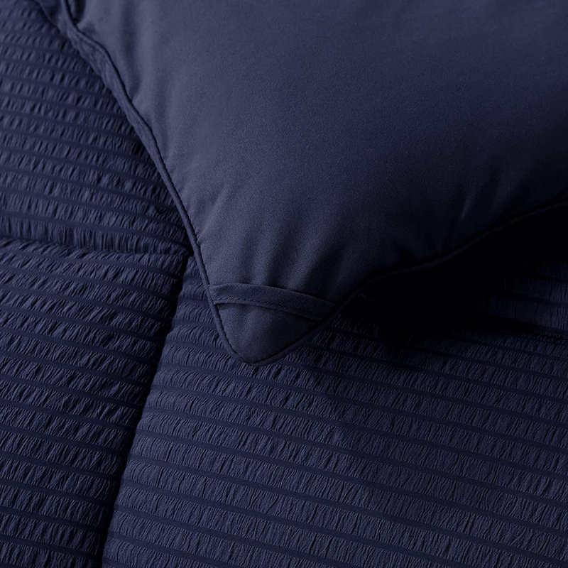 Box Stitch Comforter, King Comforter + 2 King Shams, Navy