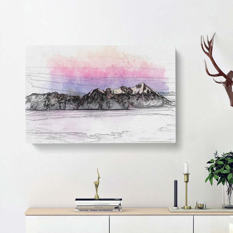 Mountain Through the Clouds in Abstract - Wrapped Canvas Drawing - Wrapped Canvas, 40cm H x 60cm W x 3cm D