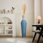 Vase de sol en rotin en PVC tressé à la main, 99 cm de hauteur, rayures bleues et blanches, style champêtre côtier