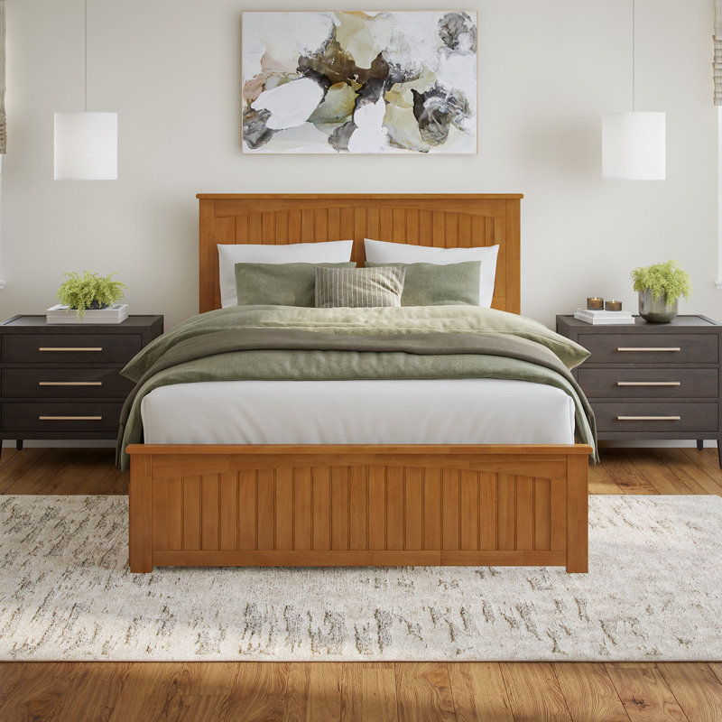 Kindig Solid Wood Coastal Cottage Platform Bed with Matching Footboard and Storage Drawers, Queen, Light Toffee