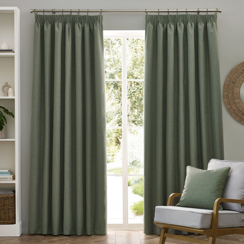 Dawn 100% Blackout Pencil Pleat Curtains, 168cm x 137cm , Green