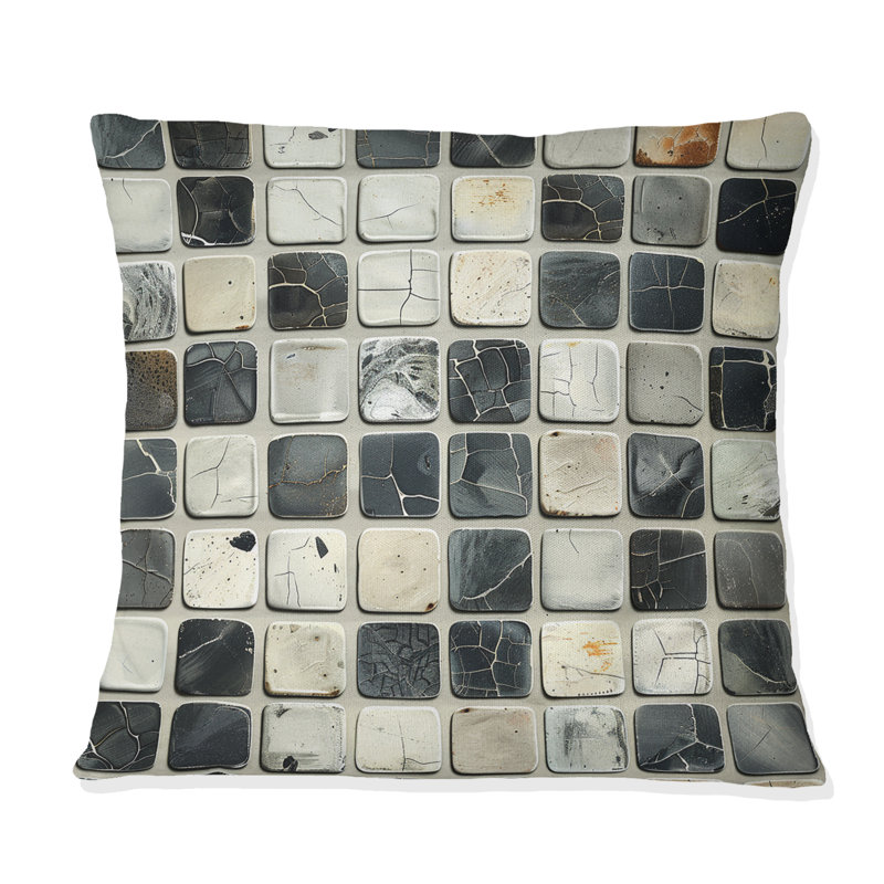 Coussin décoratif gris Mid-Century Mosaic Tiles III - Mid-Century, H 16 po x l 16 po