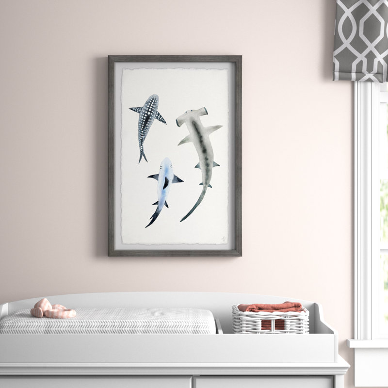 «Shark Trio» par Lemanski, reproduction d'art encadrée, H 36 po x l 24 po x P 1,5 po