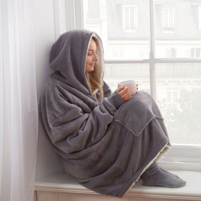 Couverture à capuche en velours, Gris