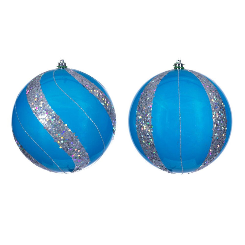 Vickerman Pearl Sequin Ball Ornament Assortment., Turquoise Pearl, 6" H x 6" W x 6" D