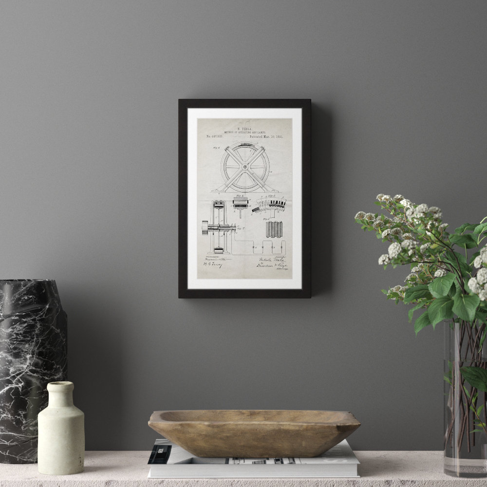 'Tesla Arc Lamp 1891 Old Paper' Framed Graphic Art Print 17 Stories 