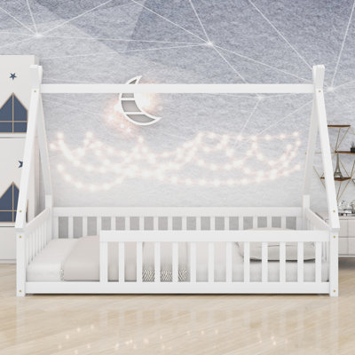 Tent Shaped Floor Bed With Guardrails And Slats