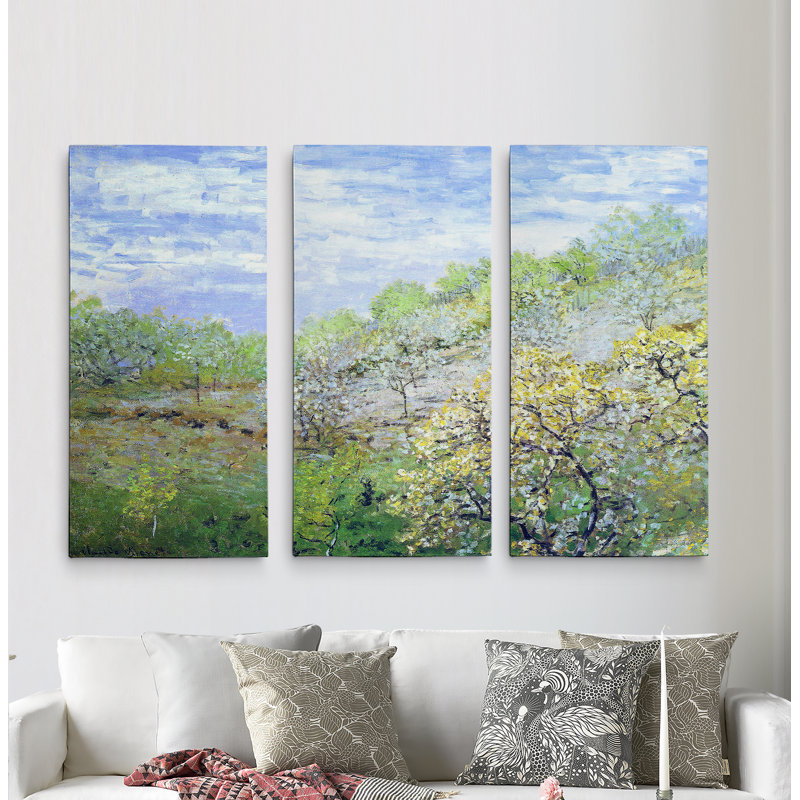 « apple trees fleuriing » par claude monet, reproduction d’image multi-pièces sur toile, H 40 po x l 60 po x P 1,5 po