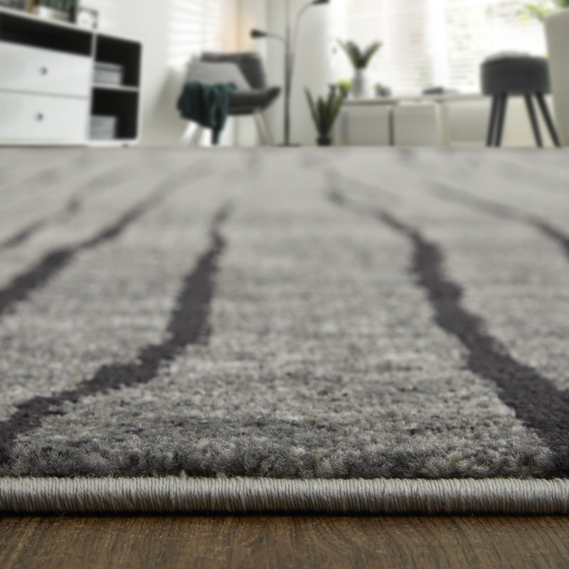 Rohon Performance Abstract Indoor Rug, Rectangle 5'3" x 7'6", Ivory/Charcoal