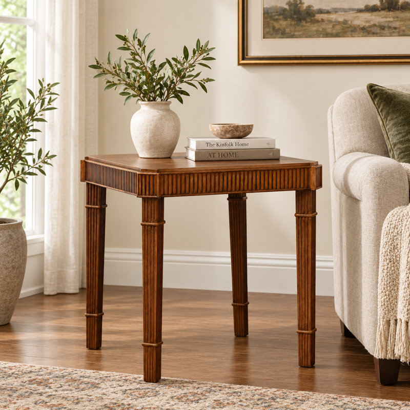 Bachman Fluted Leg End Table, Walnut Finish Square Side Table