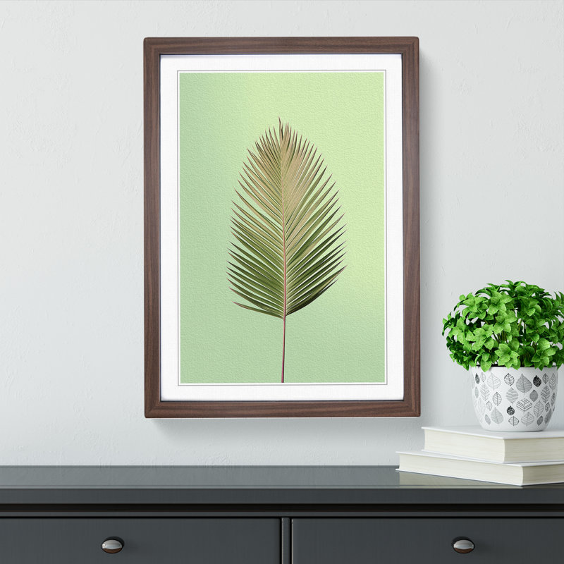 Palm Leaf Minimalism No.2 - Single Picture Frame Print on Wood, Walnut Framed, 46cm H x 34cm W x 2" D
