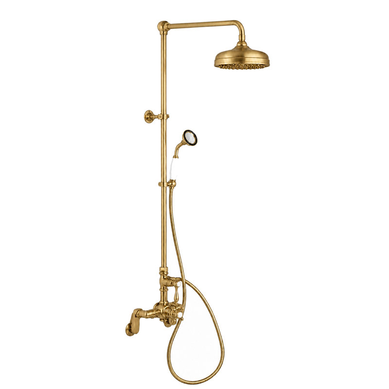 Système de douche thermostatique apparent, mural, 48 pouces, avec poignées à levier/croix de 1,75 GPM, Unlacquered Raw Brass