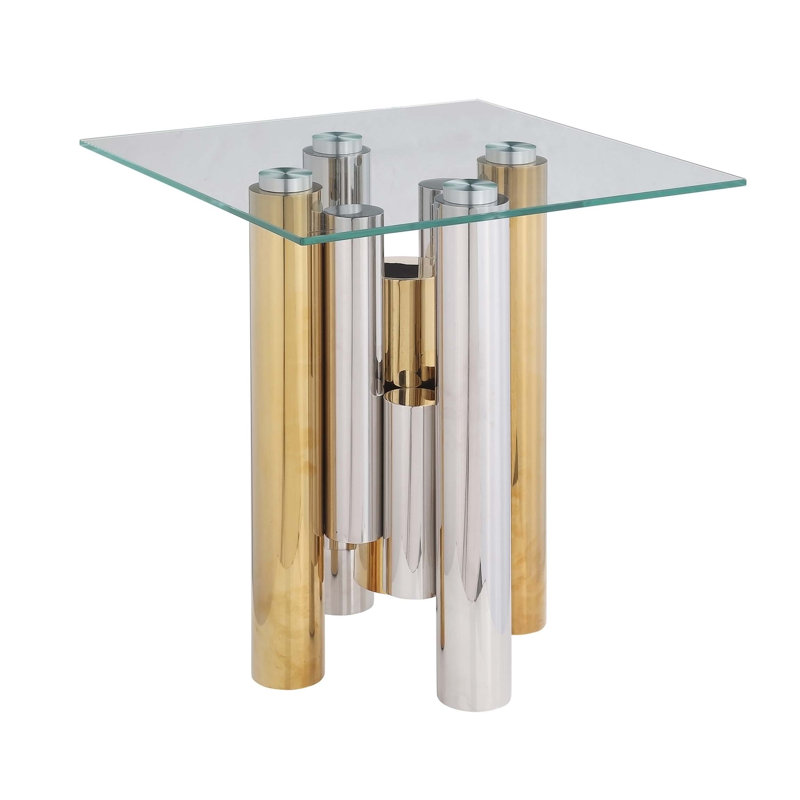 Table de bout en verre, table de chevet avec base en métal