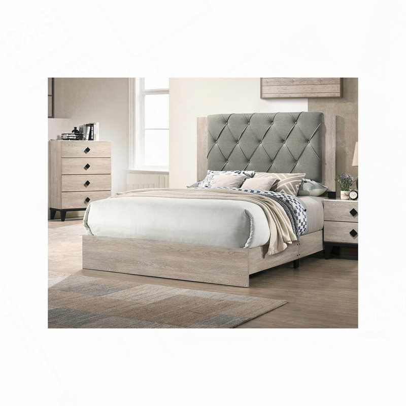 Queen Size Bed, Cream/Gray