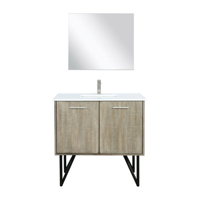 Ensemble de meuble-lavabo rustique en acacia P 20 po, comptoir en quartz, robinet et miroir 28 po