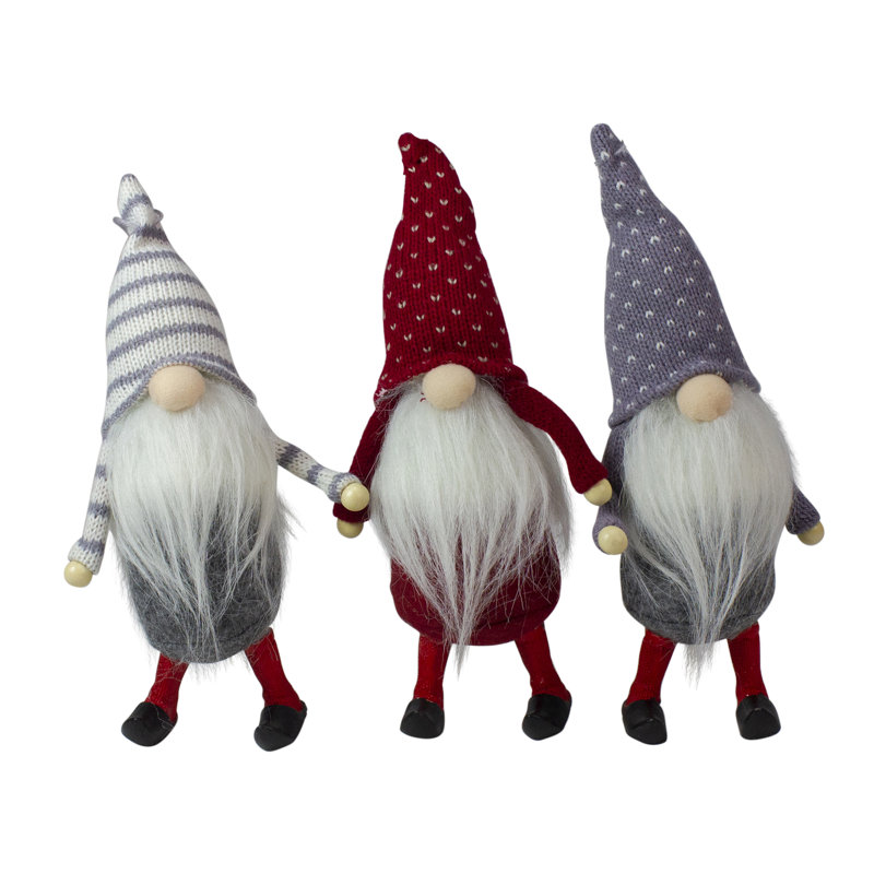 Ensemble de 3 décorations de Noël gnome debout 10 po