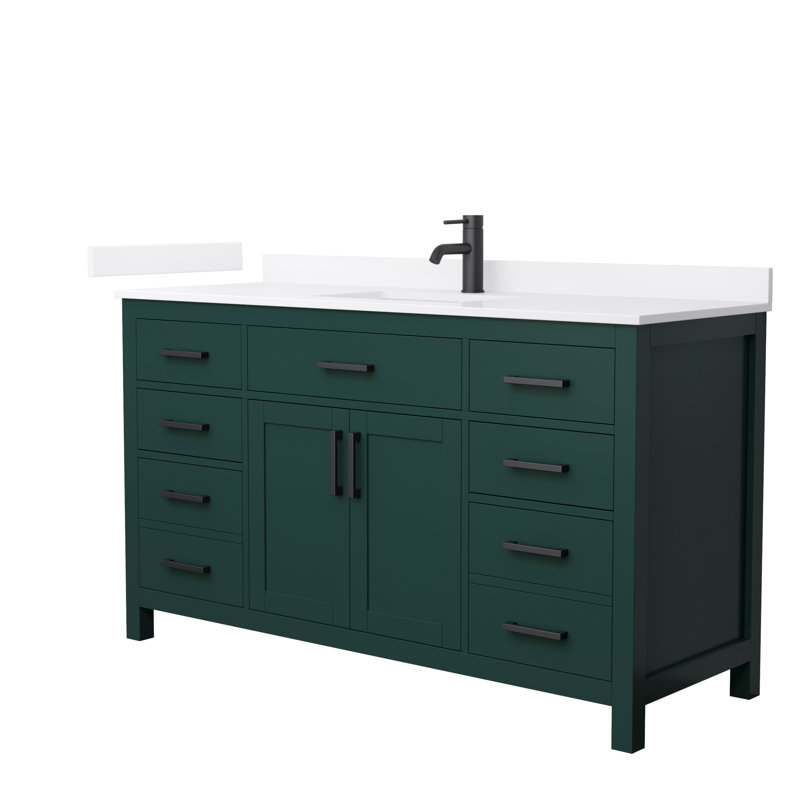 Beckett 60" Freestanding Single Bathroom Vanity with Quartz Top, Green, White Quartz, Matte Black