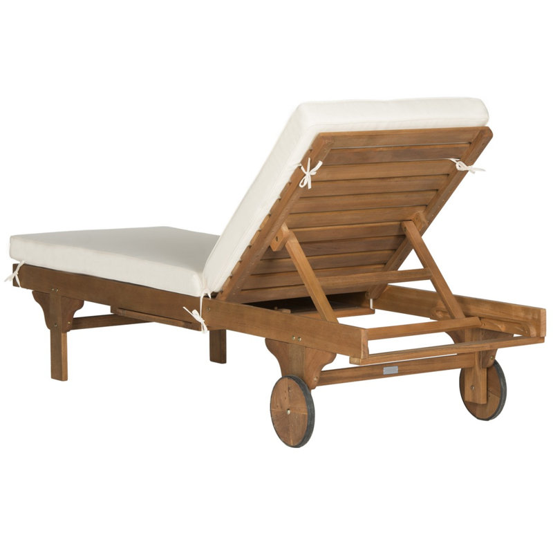 Chaise longue simple inclinable en eucalyptus avec coussins 78,70 po Jivera, Beige, Naturel