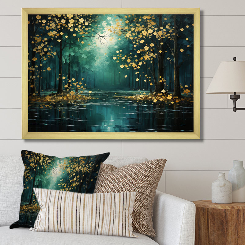 Décoration murale Bold Forest Emerald III - Forêt, Cadre doré à une seule photo, H 24 po x l 32 po x P 1 po