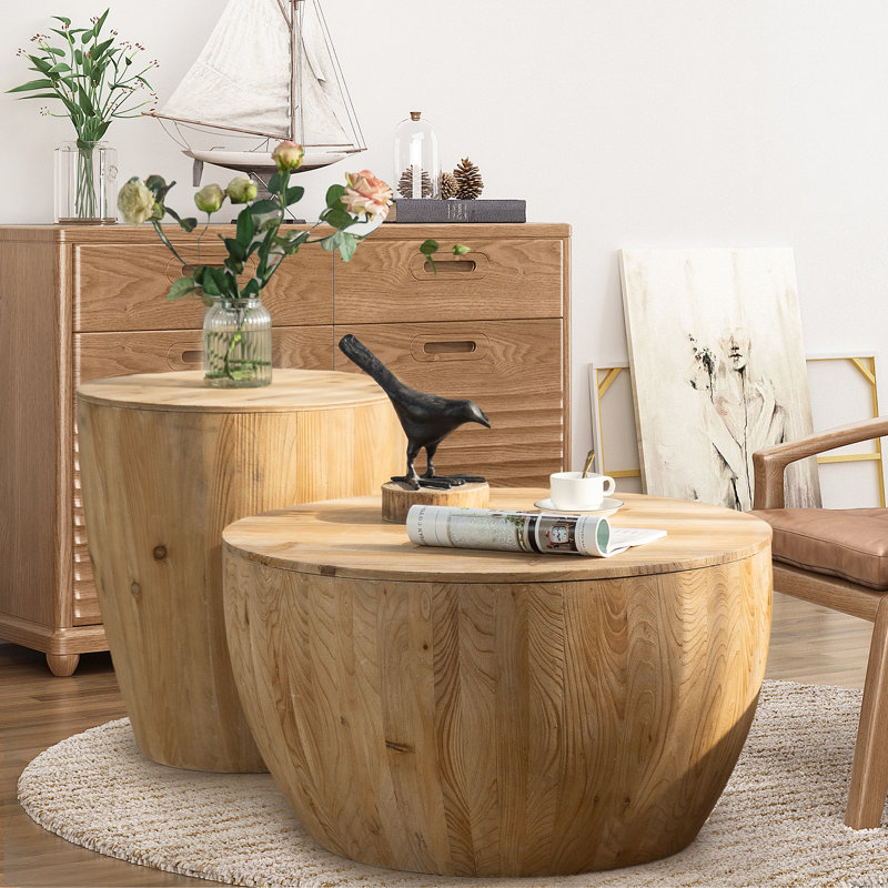 21.06-inch Retro Barrel-shaped Coffee Table: Natural Wood Grain + Barrel-shaped Design, Infusing A Retro Charm Into The Office/dining Room/living Room