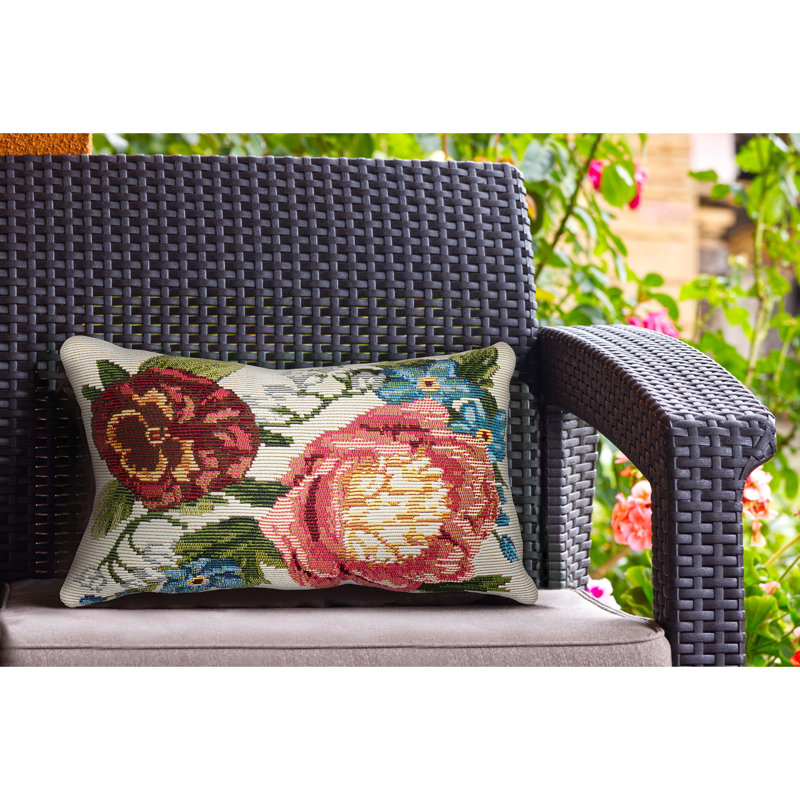 Marina Secret Garden Indoor/Outdoor Floral Pillow Cover & Insert, Cream, Square 18"