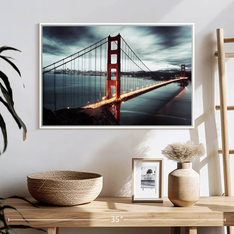 Nuage de tempête Golden Gate Bridge, Cadre flottant blanc, 25 po x 17 po