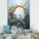 Couronne de fleurs bleues et dorées III sur toile