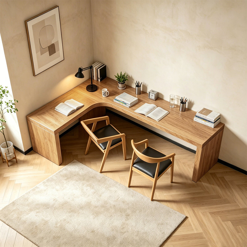 Bureau en bois massif en L Burlywood, Left, 29.53"H*70.87"W*47.24"D