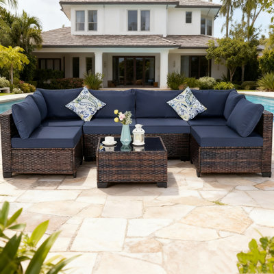 Outdoor Furniture Set, Outdoor Furniture,patio Conversation Sets, 7-piece Outdoor Wicker Patio Sofa Set.