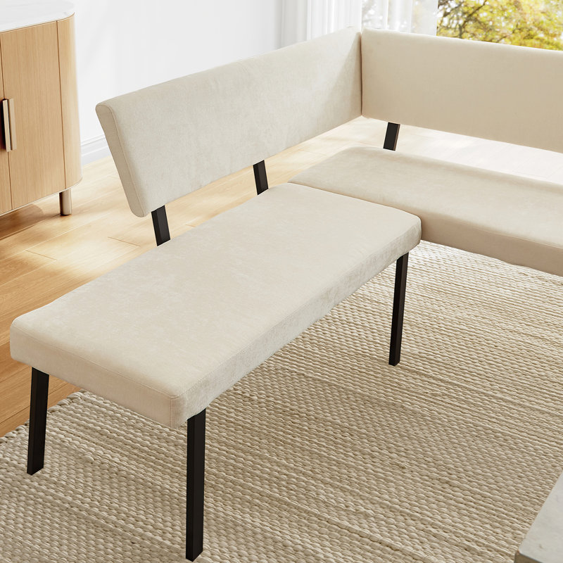 Ensemble de table de salle à manger 3 pièces Table rectangulaire, 1 canapé d'angle et 1 banc, Beige, Grey