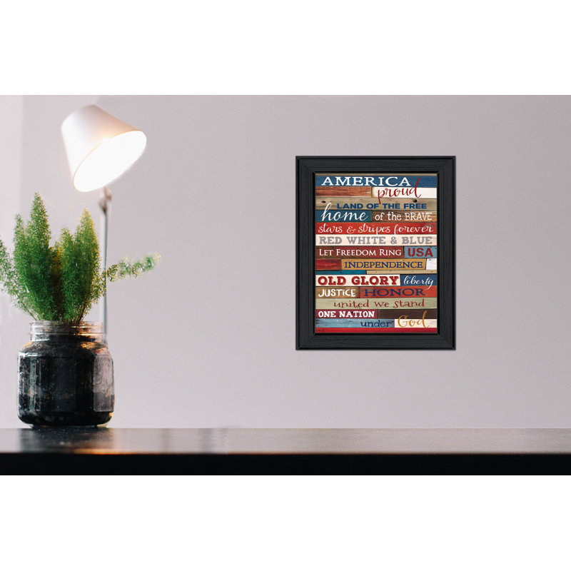 «America Proud» par Marla Rae - Reproduction d'art textuel sur papier encadré, H 14 po x l 10 po x P 1 po