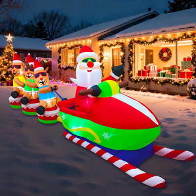 12FT Christmas Inflatables Outdoor Decorations, Giant Blow ups Yard Decoration Inflatable Santa Claus Drive Sleight with 3 Reindeers, with Built-in LEDs for Indoor Outdoor Home Holiday Decor