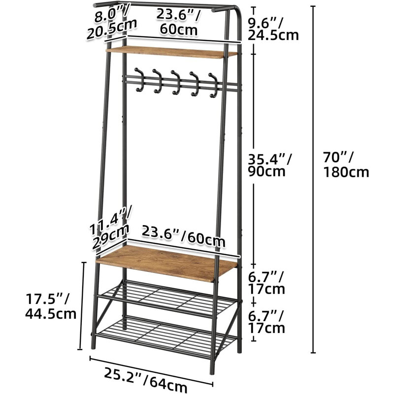 Entryway Shoe Storage With Coat Rack, Black/Brown