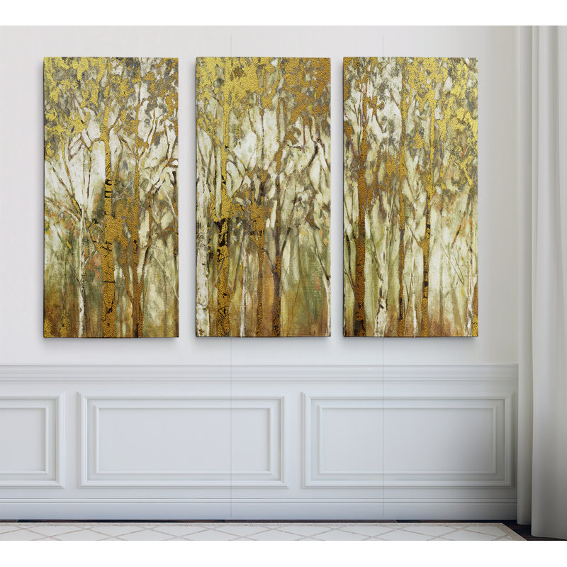 « bouleau oliveraies panoramique », image multi-pièces sur toile tendue, H 24 po x l 36 po x P 1,5 po