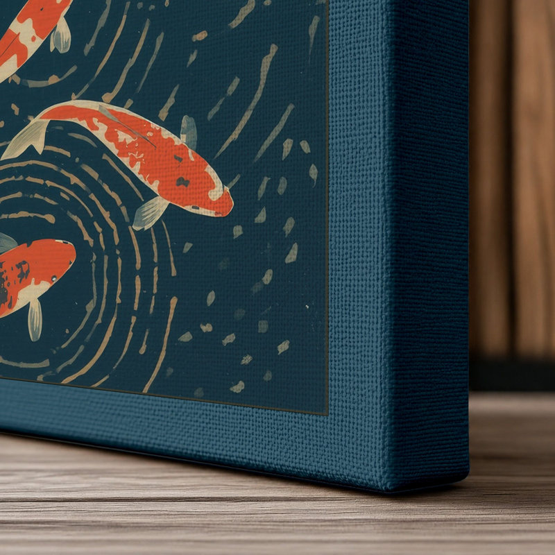 Koi in Motion Japandi - Wrapped Canvas, 36x24 - 91.4 x 61.0 cm, Teal Border