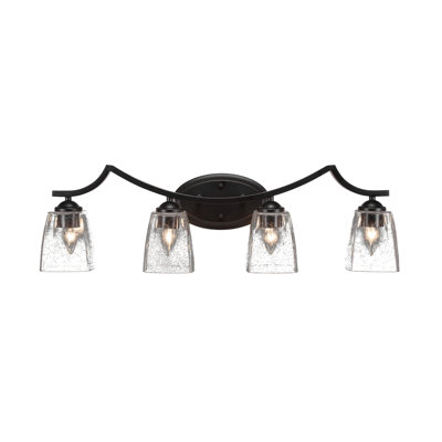 Zilo 4 Light Bath Bar Shown With 4.5” Square Clear Bubble Glass