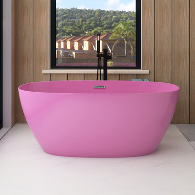 59" Freestanding Soaking Acrylic Bathtub