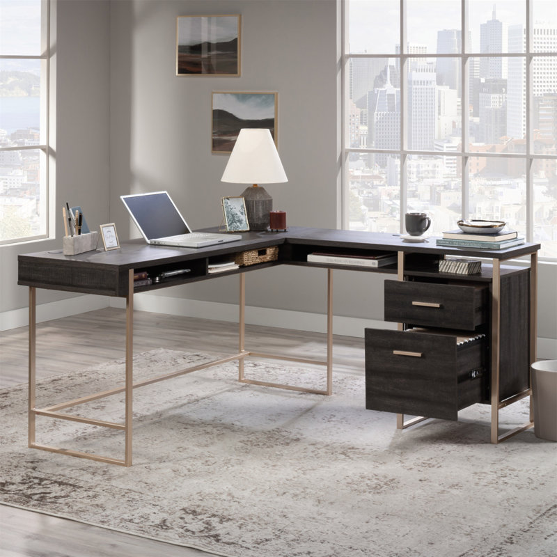 Bureau en L avec grand bureau, finition noire