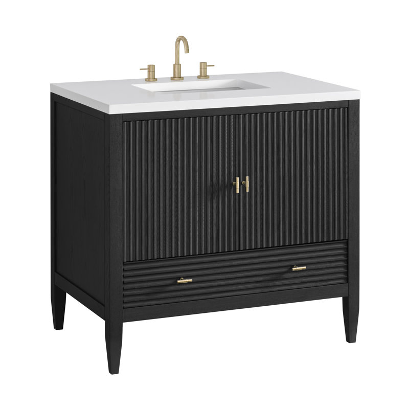 Myrrin 36'' W Single Vanity, Carbon Oak, White Zeus, 8" Widespread