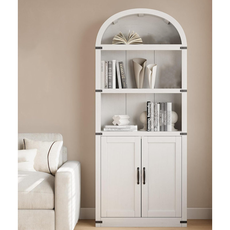 Arched Bookcase,tall Bookcase Farmhouse Display Storage Rack, White