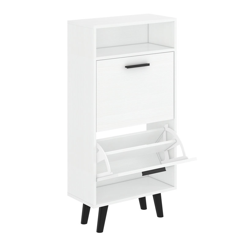 Corrigan Studio® Shoe Cabinet, Freestanding Shoe Rack With 2 Flip Drawers And Legs FSSR013, Ivory White