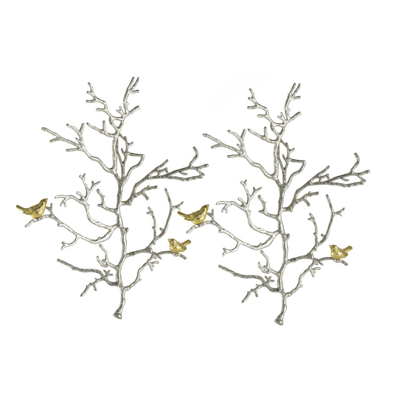 Sculptures murales en métal avec accents d'oiseaux 17 x 5,5 x 22 po