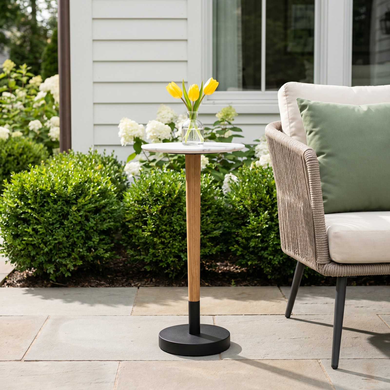 Theophile 10" Teak Patio Side Table, White