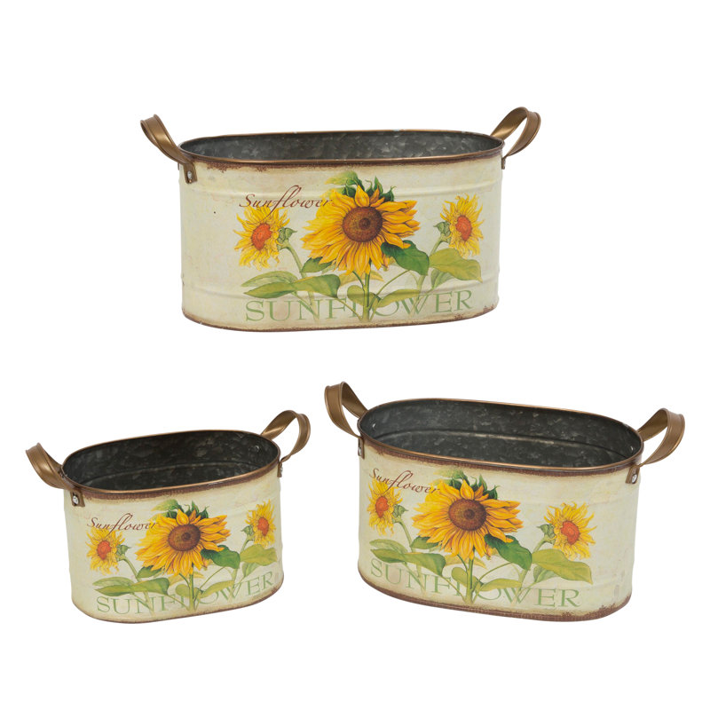 Nesting Metal Sunflower Design Buckets Set of 3