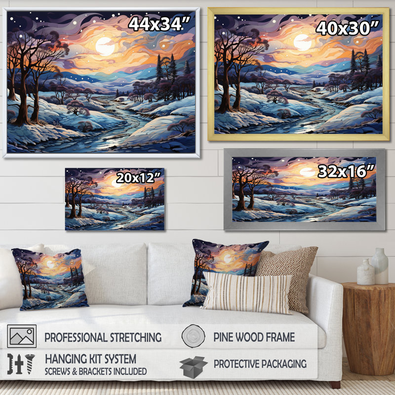 «Beautiful Country Charm In Winter III», reproduction sur toile, 16" H x 32" W, Toile tendue