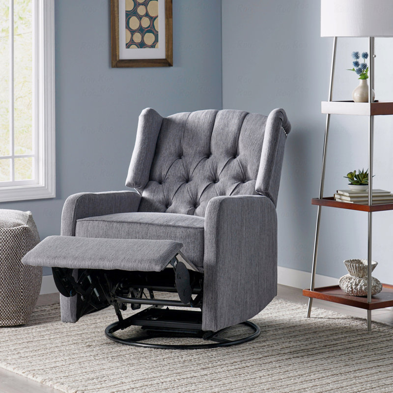 Fauteuil inclinable pivotant capitonné en lin gris anthracite - Fauteuil inclinable manuel pivotant à 360 ° pour le salon et la chambre de bébé