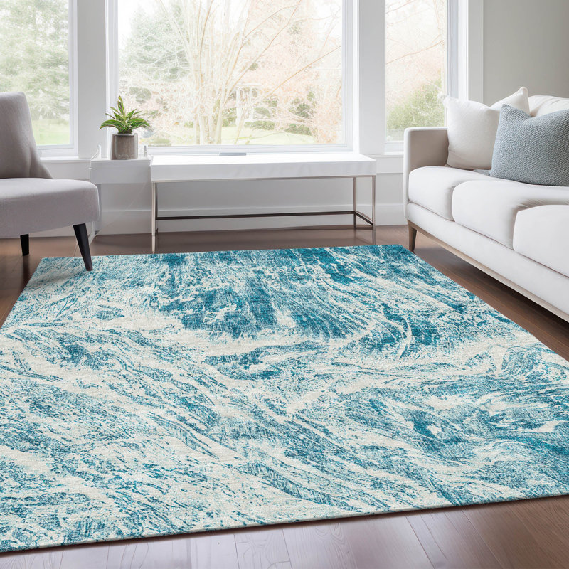 Premium Machine Washable Prisco Teal Rug, Rectangle 5' x 7'6"